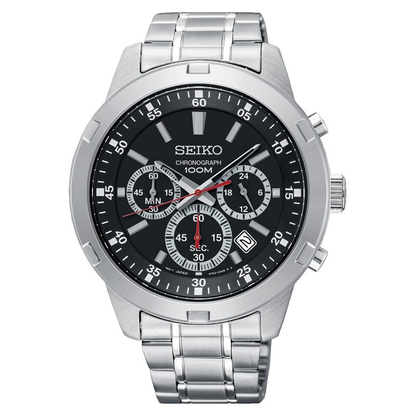 【金台鐘錶】SEIKO 精工 三眼計時 男錶 防水100米 不鏽鋼錶帶 (黑面) SKS605P1