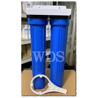 (WDS)20吋小胖二道式烤漆吊片過濾器(藍色濾殼) 全戶淨水器 水族箱 飲水機 水塔過濾器(6分進出水口)只要900元