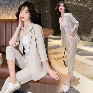 西裝外套女夏季新款韓版時尚氣質洋氣大碼休閑網紅西服兩件套休閑氣質職業西服套裝女