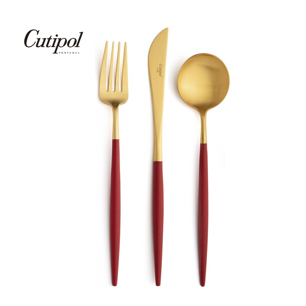 葡萄牙Cutipol GOA系列 紅金霧面不銹鋼-主餐3件組(主餐刀叉匙)