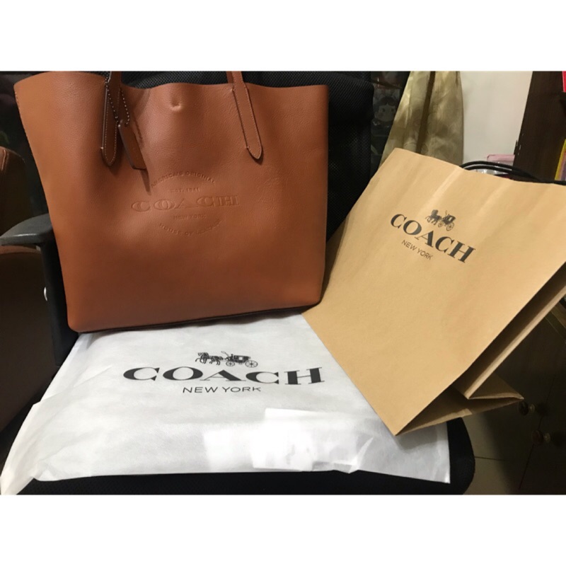 Coach 真品 小牛皮 托特包 紅棕 美國購入