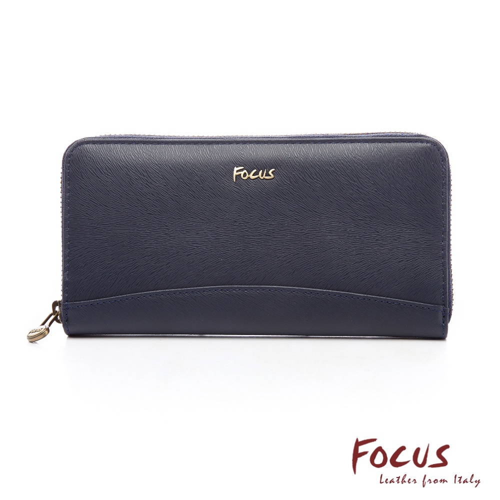 【FOCUS】真皮RFID防盜多功能8卡造型大零錢袋長夾-馬毛紋藍(FLC3673)