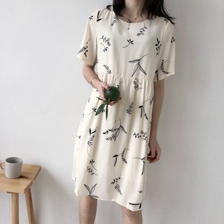 質感好貨-韓國氣質雪紡葉子連身裙-米色