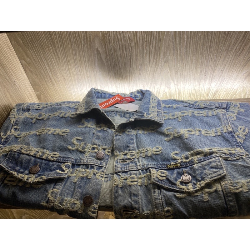 S號SUPREME SS21 Frayed Logos Denim Trucker Jacket牛仔外套