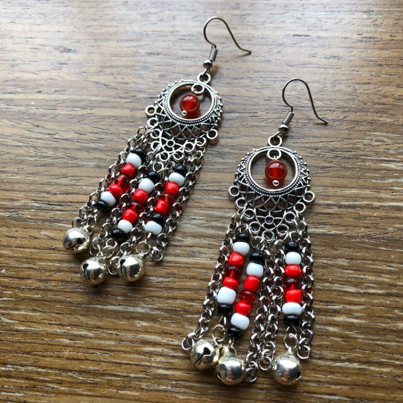 Jin’s handmade / 原住民 原民風 「紅」 紅瑪瑙 陶珠鈴鐺 垂墜耳環