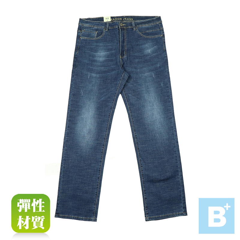 大尺碼-MAXON-修身版-彈性-直筒褲-藍-87939