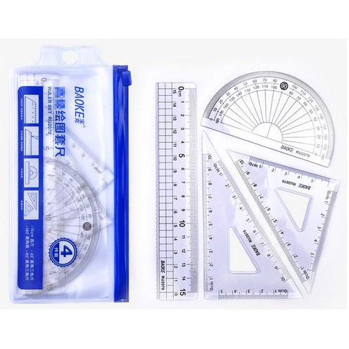 縫紉王 Baoke 四件套高級學生繪圖套裝尺學習文具四件套 15cm直尺等邊三角形直角三角形量角器 蝦皮購物