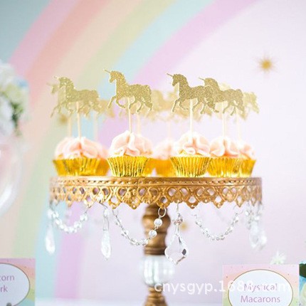 【歡樂打鐵】獨角獸閃金杯子蛋糕裝飾插旗 1組6入 蛋糕裝飾用品