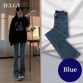 IELGY 牛仔褲女新款高腰修身馬蹄拖地闊腿喇叭褲