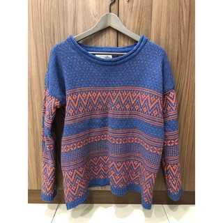 藍橘色圖騰針織毛衣（購自東京著衣）