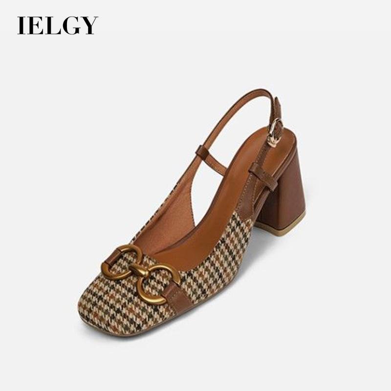 IELGY 法式粗跟涼鞋女輕復古包頭