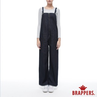 BRAPPERS 女款 Boy friend系列-拉鍊寬版吊帶長褲-藍