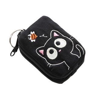 【Kiro貓】小黑貓 雙層拉鍊 小物收納 鑰匙零錢包【820112】