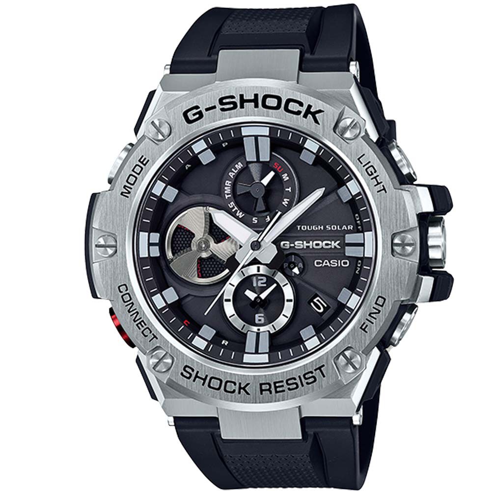 【CASIO】G-SHOCK G-STEEL渦輪葉片錶面設計太陽能藍芽錶-黑面(GST-B100-1A)