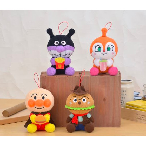 『現貨』日本 正版 麵包超人 毛茸茸 玩偶 吊飾 娃娃 擺飾 速食店 漢堡 薯條 系列 紅精靈 漢堡人 細菌人