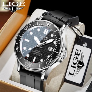 Lige 手錶男防水橡膠錶帶時尚旋轉框男士石英手錶