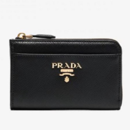 Prada 1PP122 Saffiano皮革卡包零錢包配鑰匙圈 黑色