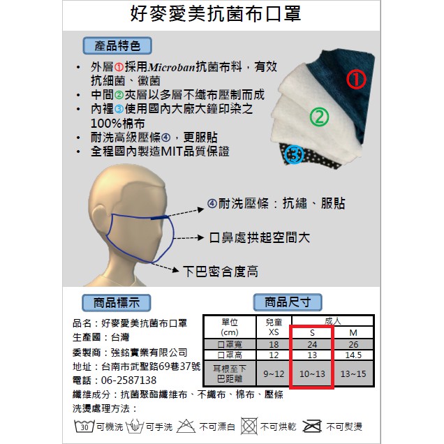 好麥愛美 抗菌布口罩成人s款靛藍色長期抗戰必備有壓條可服貼臉型可水洗 蝦皮購物