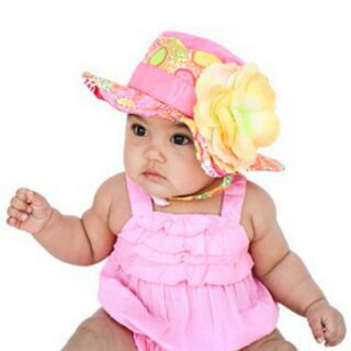 全新 美國 Jamie Rae Hats 嬰幼兒防曬遮陽帽 淺黃色玫瑰繽紛底 抗UV 2-4Y 出清 特價980元