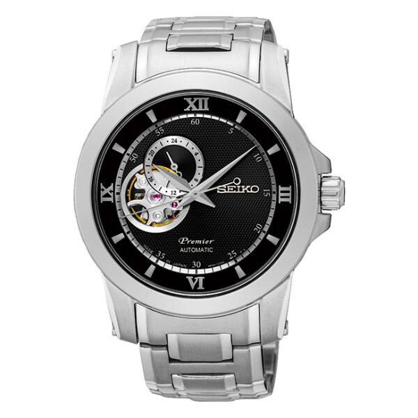 Seiko精工 Premier 4R39-00P0D(SSA321J1) 藝術羅馬鏤空機械腕錶/黑面 41.5mm
