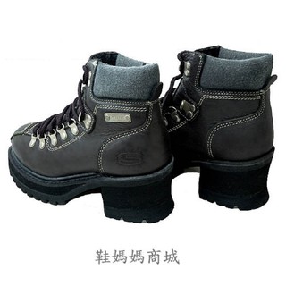 【鞋媽媽】[女]SKECHERS真皮短靴*厚底高跟楔型*黑色*絕版款*sk034