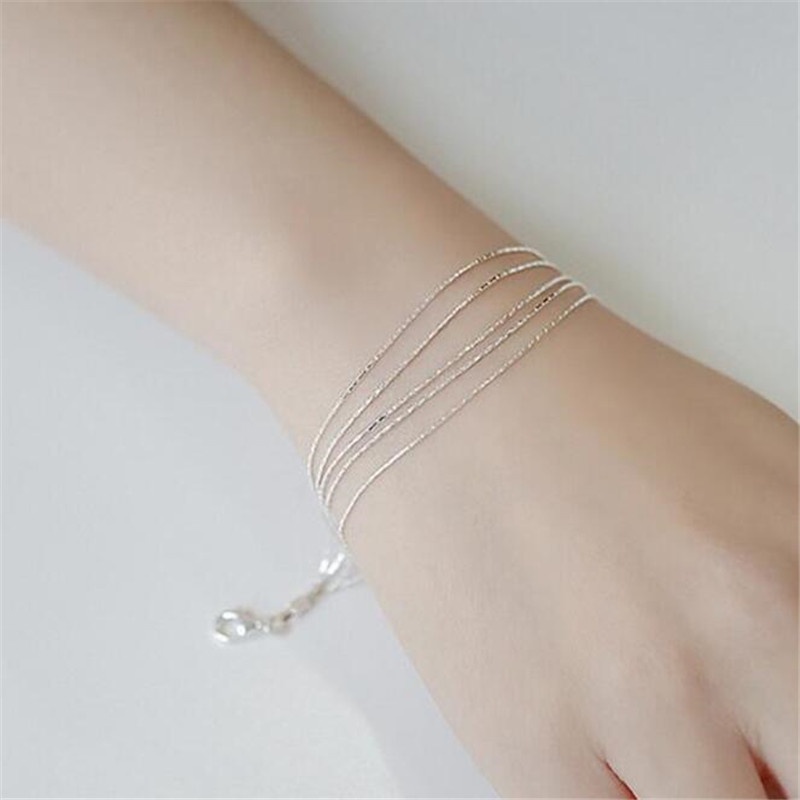 韓版時尚925純銀手環 細條多層蛇骨鏈金絲鏈簡單氣質手鍊 女款創意個性純銀飾品 CB040