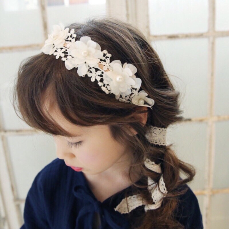 台灣現貨 蕾絲緞帶 花環髮飾 髮箍 花朵蕾絲飄帶 兒童飾品 花童配件