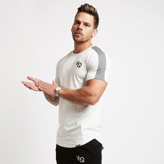 男士健身運動T恤 棉質舒適休閒短袖上衣 舒適 透氣 條紋拼接設計 三色任選 Vq