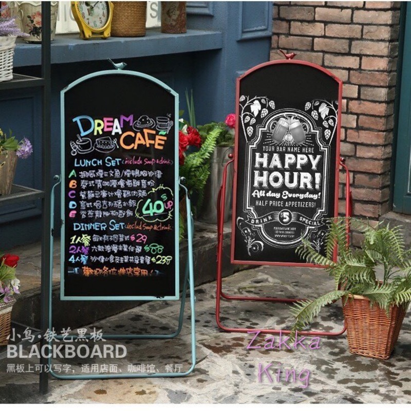 (永美小舖) 台灣現貨 小鳥鐵藝立式黑板2款 廣告板告示牌菜單架 Menu架 留言板 loft 酒吧餐廳咖啡廳店面麵包店