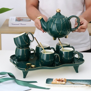 豪華簡約手繪金色陶瓷茶壺茶具帶茶壺托盤盒便攜