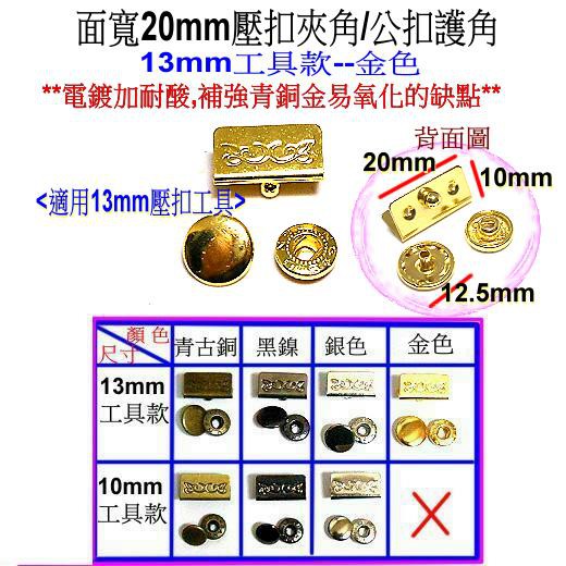 ~吉米兒~金色系列-13mm工具款-面寬20mm壓扣夾角/公扣護角(金色)