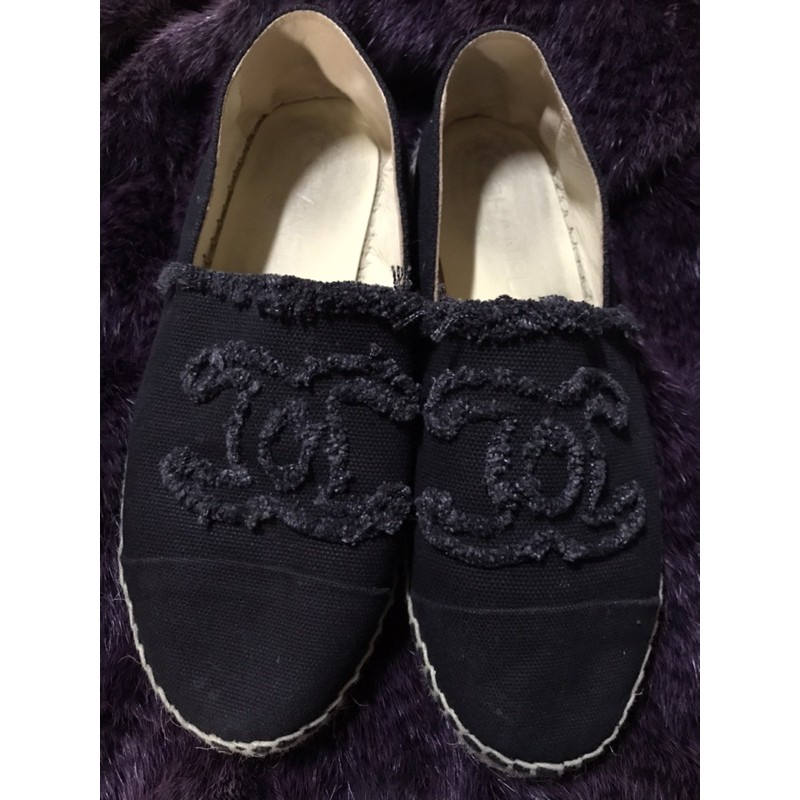 真品Chanel 小香雙CC logo帆布鞋，内羊皮皮底，Size41