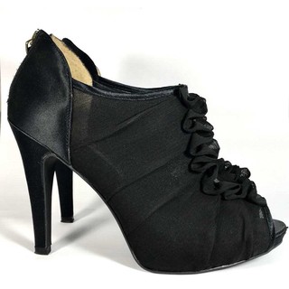 全新 NINE WEST 專櫃正品 黑色 細紗抓皺設計高跟踝靴 跟鞋 8M