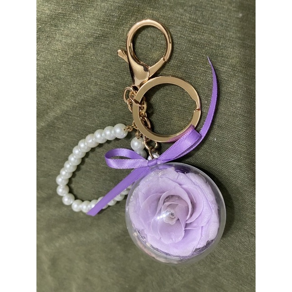 紫色永生花 鑰匙圈 壓克力球 珠珠串