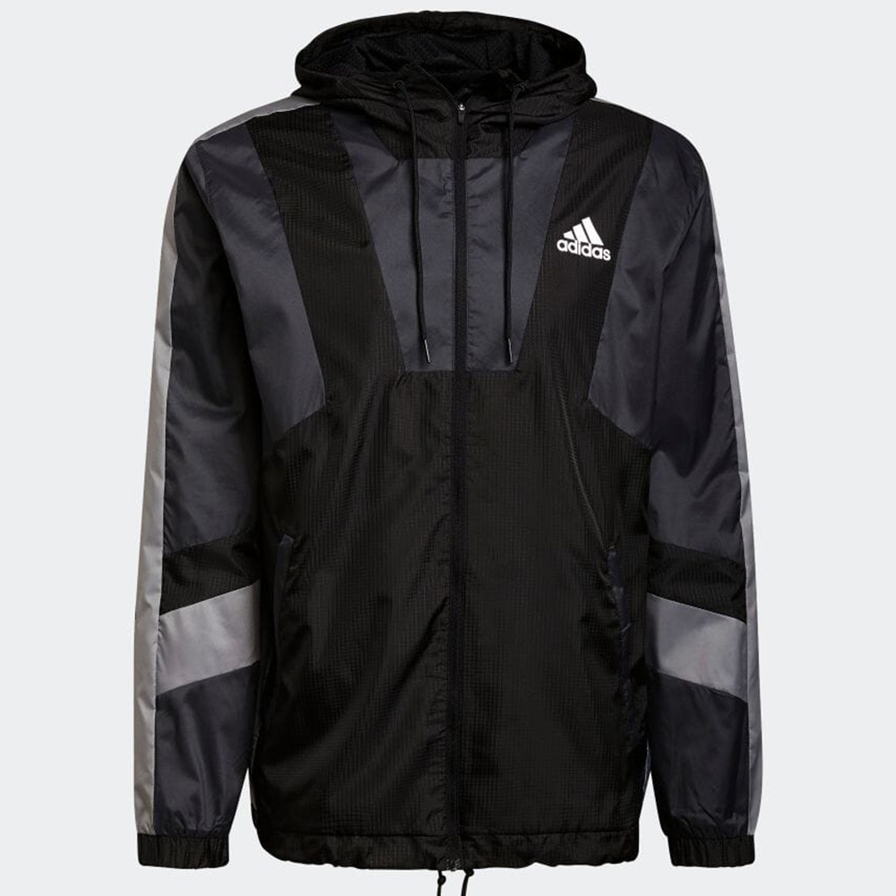 Adidas TEAM 男裝 外套 連帽 網球 訓練 網材 可調節下擺 色塊 黑灰【運動世界】H31442