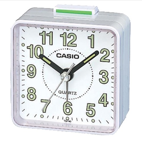 【CASIO】夜間螢光便利鬧鐘-銀X白面(TQ-140-7)正版宏崑公司貨