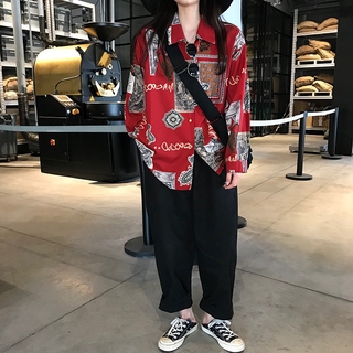 蔓莎💞2025新款泫雅polo復古防曬印花襯衫酷女孩穿搭港風味帥氣外套上衣 女生襯衫