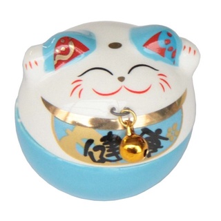 【金石工坊】迷你不倒翁 不倒小健康 藍色招財貓(高3.8cm)桌上擺飾 開運擺飾