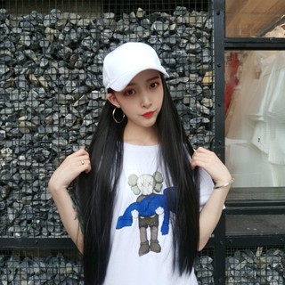 台灣公司貨 白色棒球帽假髮一體式 長直整頂式假髮女 帽子假髮女