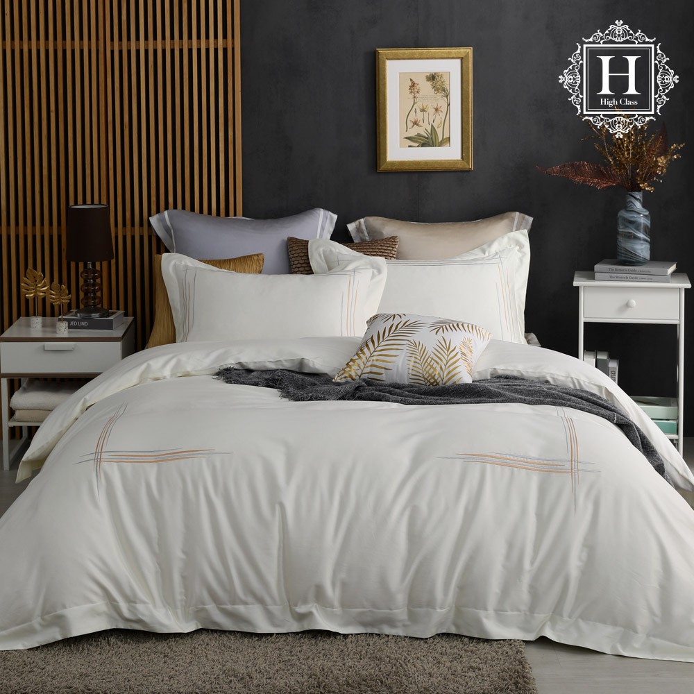 《HOYA H Series白玉》四件式頂級500織刺繡匹馬棉被套床包組(雙人/加大/特大)