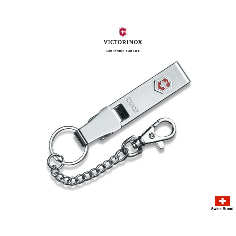 Victorinox瑞士維氏配件腰扣型不銹鋼鑰匙圈(加長鏈),瑞士製造【4.1859】