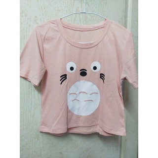 (二手)粉膚色龍貓棉質短版短袖上衣T恤