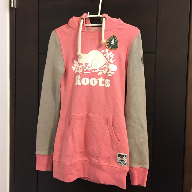 Roots 粉紅色長袖連帽T恤（帽T/上衣）XS號（客訂保留）