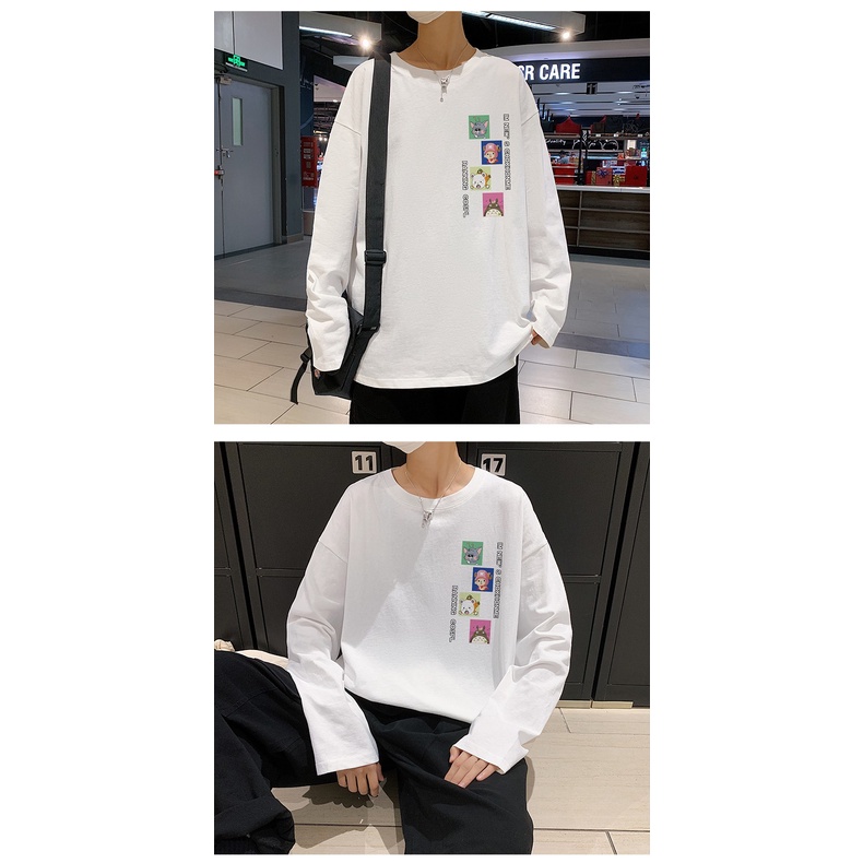 全網最低長袖t恤男秋季圓領體恤衫男生港風印花打底衫大碼男裝t Shirt 素t 短t 棉t 圓領上衣