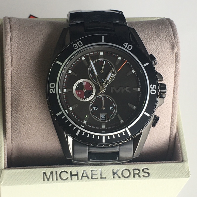 MK 8340全黑鋼三眼計時石英錶