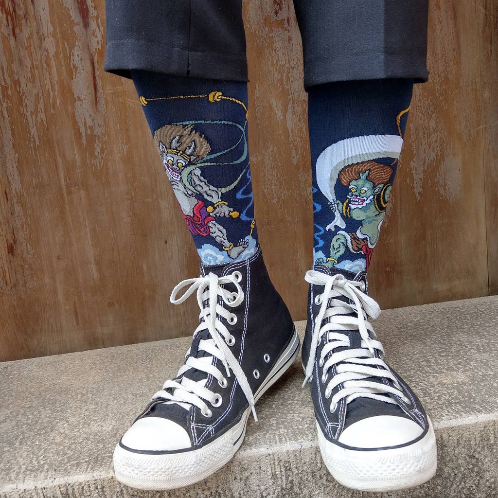 【台灣製造】日本浮世繪 雷神和風神 風神 雷神 文創 襪子 棉襪 刺青 名畫襪 針織襪 藝術襪 日本風 日式襪子