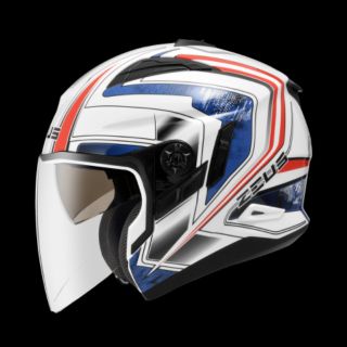 ☆宥鈞機車騎士精品☆ZEUS ZS-613B 彩繪款9合1多功能帽AJ6 白/藍色 半罩_全罩不包含面具活動送防摔手套