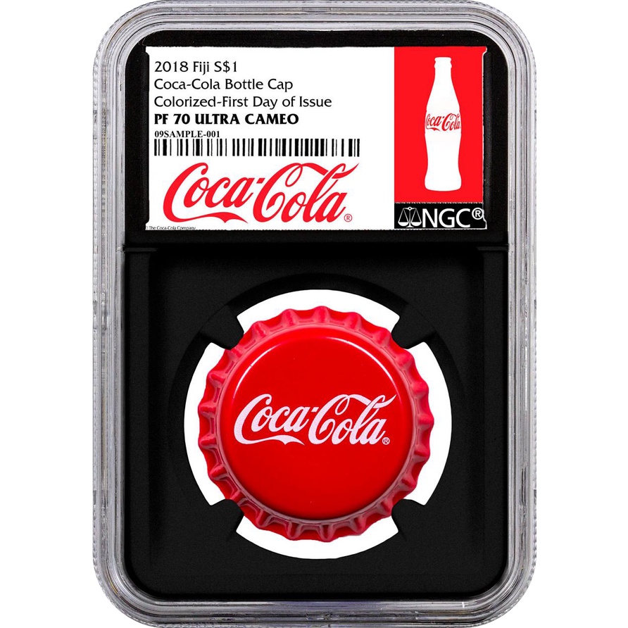 現貨 - 2018斐濟-可口可樂-瓶蓋造形-6克銀幣-NGC PF70 UC鑑定幣-可樂標籤(黑底)