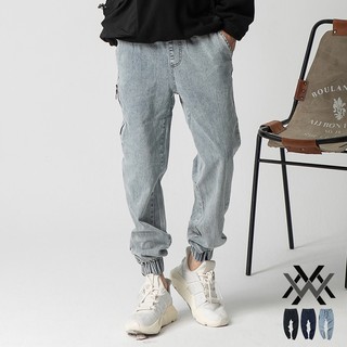 WXXX 單寧牛仔 縮口褲 彈性 美式 牛仔褲 Jogger Pants 休閒長褲 穿搭 基本款 小帥 情侶 有加大尺碼