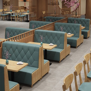 休閒西餐廳靠墻卡座奶茶甜品火鍋漢堡冷飲店實木沙髮桌椅組閤定製